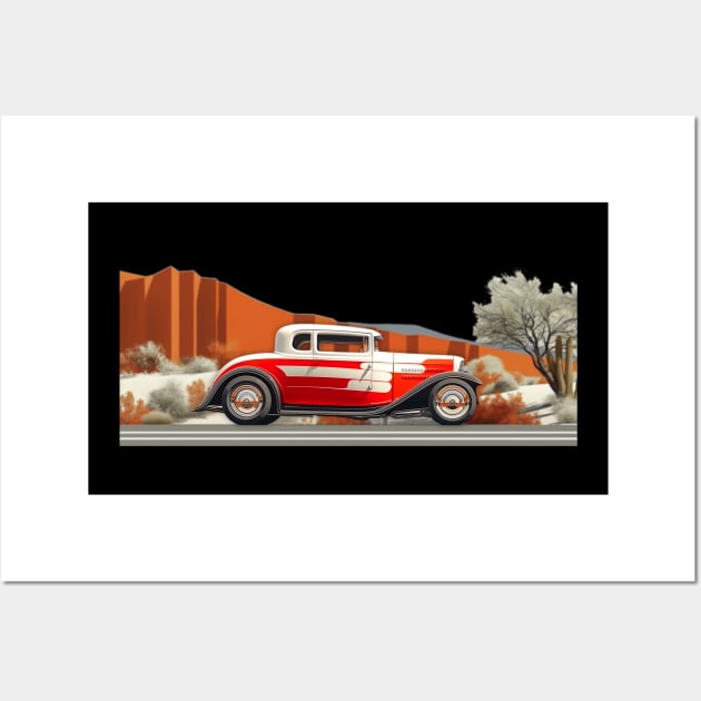 Hot Rod Desert Runner Custom Classic Car Retro Style Chopped Top Moon Hub Caps Desert Street Scene Hot Rod Wall Art by Tees 4 Thee